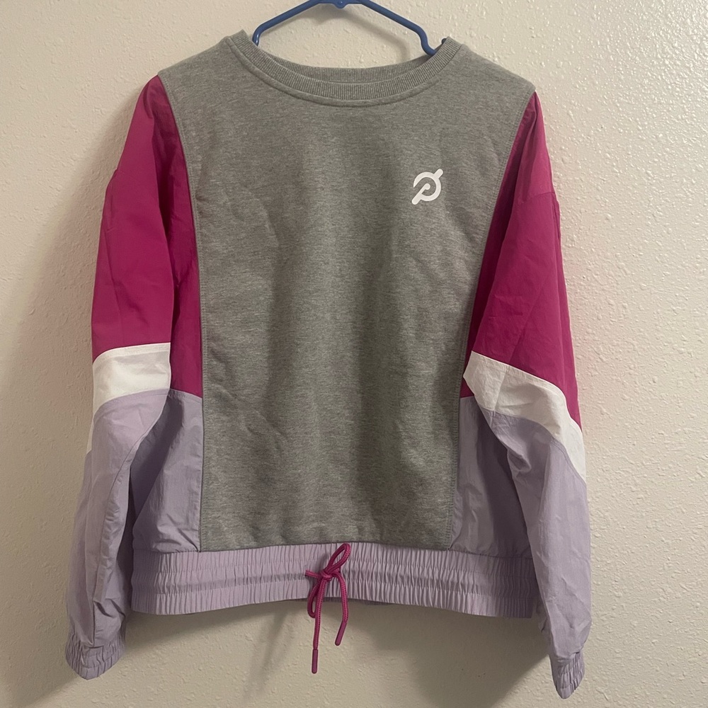 NWOT peloton 80s Style pink and purple Sweater workout